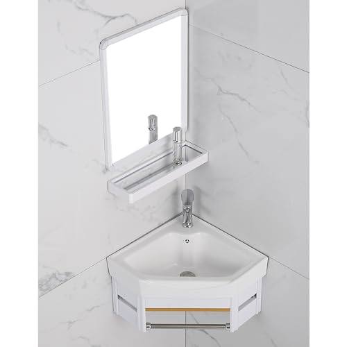 GLETSF Eck-Waschtischunterschrank für Badezimmer mit Waschbecken und Spiegel, an der Wand montiertes Waschbecken-Design, Kombination aus Warm- und Kaltwasserhahn, großer Staurau GLETSF Eck-Waschtischunterschrank für Badezimmer mit Waschbecken und Spiegel, an der Wand montiertes Waschbecken-Design, Kombination aus Warm- und Kaltwasserhahn, großer Staurau von GLETSF