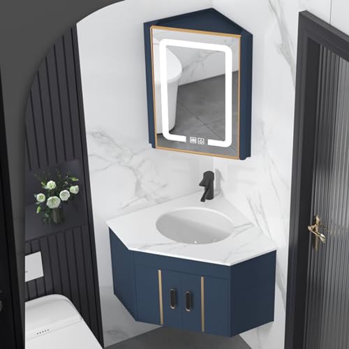 GLETSF Eck-Waschtischunterschrank für Badezimmer mit Waschbecken und Spiegelschrank, an der Wand montiertes Waschbeckendesign, LED-Spiegel mit Antibeschlag, Kleiner Aufbewahrung GLETSF Eck-Waschtischunterschrank für Badezimmer mit Waschbecken und Spiegelschrank, an der Wand montiertes Waschbeckendesign, LED-Spiegel mit Antibeschlag, Kleiner Aufbewahrung von GLETSF