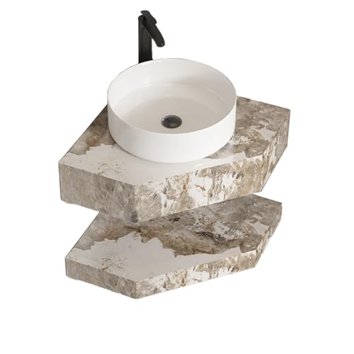 GLETSF Eckbadezimmer-Waschtischunterschrank mit Waschbecken, schwebender, an der Wand montierter Kleiner Waschtisch, Waschbecken-Design mit Wasserhahn und Abfluss.Brown White-50 GLETSF Eckbadezimmer-Waschtischunterschrank mit Waschbecken, schwebender, an der Wand montierter Kleiner Waschtisch, Waschbecken-Design mit Wasserhahn und Abfluss.Brown White-50 von GLETSF