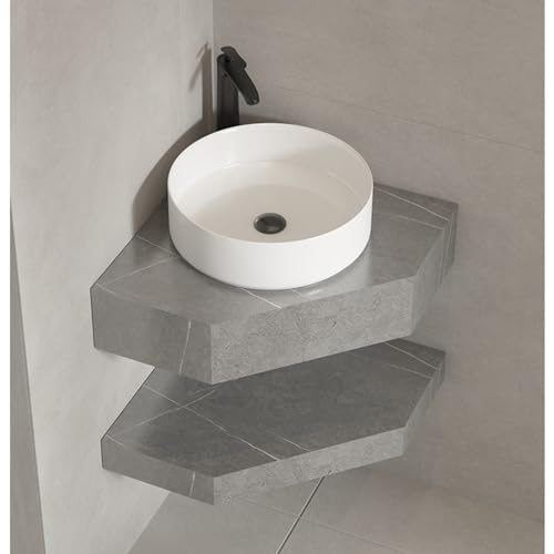 GLETSF Eckbadezimmer-Waschtischunterschrank mit Waschbecken, schwebender, an der Wand montierter Kleiner Waschtisch, Waschbecken-Design mit Wasserhahn und Abfluss.Grey-55cm/21.6 GLETSF Eckbadezimmer-Waschtischunterschrank mit Waschbecken, schwebender, an der Wand montierter Kleiner Waschtisch, Waschbecken-Design mit Wasserhahn und Abfluss.Grey-55cm/21.6 von GLETSF