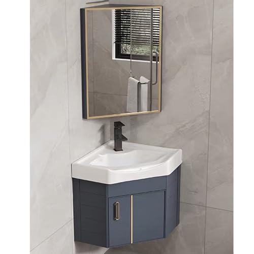 GLETSF Eckwaschtisch mit Keramikspüle und Spiegelschrank, an der Wand montiertes Waschtisch-Set für Badezimmer auf kleinem Raum, schwebendes Waschbecken-Design.Blue-38cm/14.9in GLETSF Eckwaschtisch mit Keramikspüle und Spiegelschrank, an der Wand montiertes Waschtisch-Set für Badezimmer auf kleinem Raum, schwebendes Waschbecken-Design.Blue-38cm/14.9in von GLETSF
