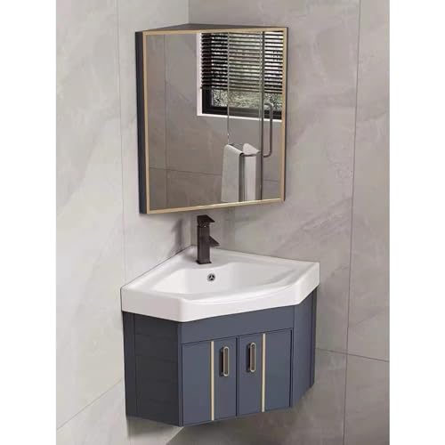 GLETSF Eckwaschtisch mit Keramikspüle und Spiegelschrank, an der Wand montiertes Waschtisch-Set für Badezimmer auf kleinem Raum, schwebendes Waschbecken-Design.Blue-56cm/22in GLETSF Eckwaschtisch mit Keramikspüle und Spiegelschrank, an der Wand montiertes Waschtisch-Set für Badezimmer auf kleinem Raum, schwebendes Waschbecken-Design.Blue-56cm/22in von GLETSF