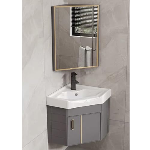 GLETSF Eckwaschtisch mit Keramikspüle und Spiegelschrank, an der Wand montiertes Waschtisch-Set für Badezimmer auf kleinem Raum, schwebendes Waschbecken-Design.Grey-43cm/16.9in GLETSF Eckwaschtisch mit Keramikspüle und Spiegelschrank, an der Wand montiertes Waschtisch-Set für Badezimmer auf kleinem Raum, schwebendes Waschbecken-Design.Grey-43cm/16.9in von GLETSF