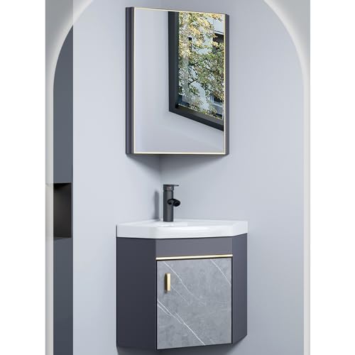 GLETSF Eckwaschtisch mit Keramikspüle und Spiegelschrank, an der Wand montiertes Waschtisch-Set für Badezimmer auf kleinem Raum, schwebendes Waschbecken-Design.One Color-48cm/18 GLETSF Eckwaschtisch mit Keramikspüle und Spiegelschrank, an der Wand montiertes Waschtisch-Set für Badezimmer auf kleinem Raum, schwebendes Waschbecken-Design.One Color-48cm/18 von GLETSF