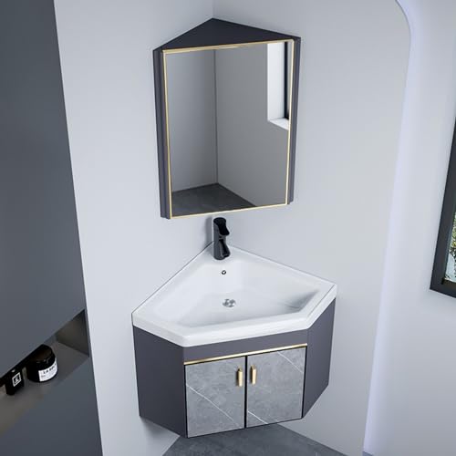GLETSF Eckwaschtisch mit Keramikspüle und Spiegelschrank, an der Wand montiertes Waschtisch-Set für Badezimmer auf kleinem Raum, schwebendes Waschbecken-Design.One Color-56cm/22 GLETSF Eckwaschtisch mit Keramikspüle und Spiegelschrank, an der Wand montiertes Waschtisch-Set für Badezimmer auf kleinem Raum, schwebendes Waschbecken-Design.One Color-56cm/22 von GLETSF
