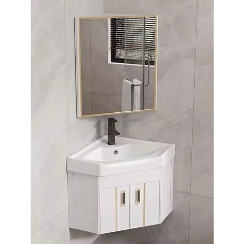 GLETSF Eckwaschtisch mit Keramikspüle und Spiegelschrank, an der Wand montiertes Waschtisch-Set für Badezimmer auf kleinem Raum, schwebendes Waschbecken-Design.White-48cm/18.89i GLETSF Eckwaschtisch mit Keramikspüle und Spiegelschrank, an der Wand montiertes Waschtisch-Set für Badezimmer auf kleinem Raum, schwebendes Waschbecken-Design.White-48cm/18.89i von GLETSF