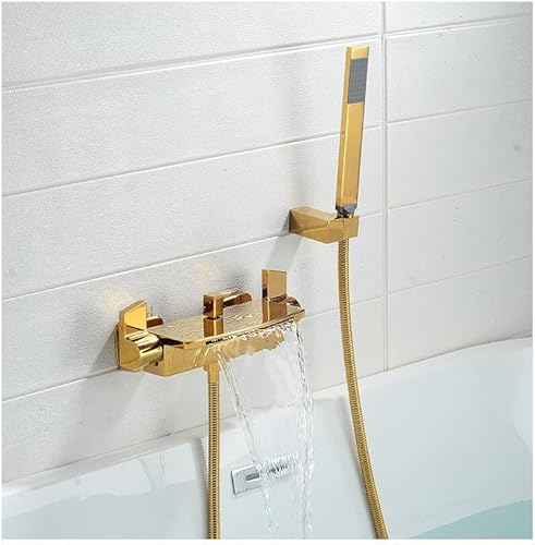 GLETSF Gold Badezimmer Massiv Messing Badewanne Wasserhahn Set Matt Schwarz Wasserfall Dusche Wasserhahn Kran-Gold GLETSF Gold Badezimmer Massiv Messing Badewanne Wasserhahn Set Matt Schwarz Wasserfall Dusche Wasserhahn Kran-Gold von GLETSF