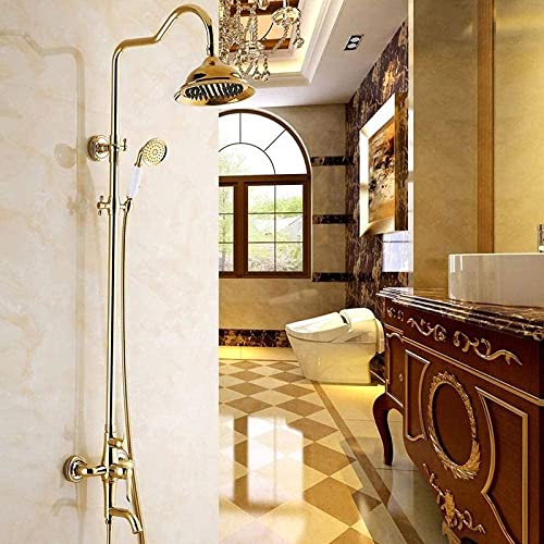 GLETSF Gold Badezimmer Regendusche Wasserhahn Set Luxus Mischbatterien Mit Handbrause Kopf Dusche Sets Handbrause System GLETSF Gold Badezimmer Regendusche Wasserhahn Set Luxus Mischbatterien Mit Handbrause Kopf Dusche Sets Handbrause System von GLETSF