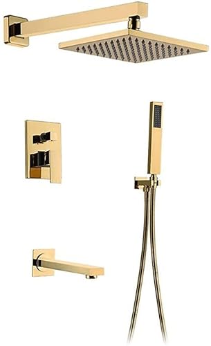 GLETSF Gold-Duscharmatur-Set Mit Wasserfall-Wannenauslauf, Handbrause Aus Massivem Messing Und Drehdüse. Wandmontage-Regenduschsystem-Set Mit Handbrause Und Brauseschlauch, 8I GLETSF Gold-Duscharmatur-Set Mit Wasserfall-Wannenauslauf, Handbrause Aus Massivem Messing Und Drehdüse. Wandmontage-Regenduschsystem-Set Mit Handbrause Und Brauseschlauch, 8I von GLETSF