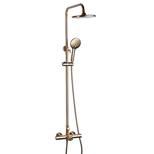 GLETSF Gold Regenmischer Duschsystem Mit Thermostat, Messing Badezimmer Duscharmatur Set Mit Regenduschkopf, Handbrause, Badewannenarmatur,B-B GLETSF Gold Regenmischer Duschsystem Mit Thermostat, Messing Badezimmer Duscharmatur Set Mit Regenduschkopf, Handbrause, Badewannenarmatur,B-B von GLETSF
