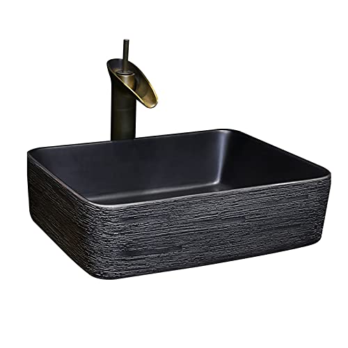 GLETSF Keramik-Waschbecken, Rechteckig, Schwarz, Aufsatzwaschbecken Im Industrie-Stil, Handgefertigt, Schlichtes Retro-Waschbecken Mit Wasserhahn Und Abfluss, 48 X 37 X 14 cm GLETSF Keramik-Waschbecken, Rechteckig, Schwarz, Aufsatzwaschbecken Im Industrie-Stil, Handgefertigt, Schlichtes Retro-Waschbecken Mit Wasserhahn Und Abfluss, 48 X 37 X 14 cm von GLETSF