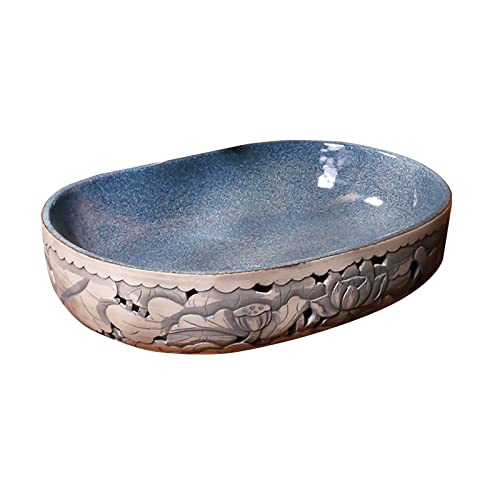 GLETSF Keramik-Waschbecken Für Badezimmer, Aufsatzwaschbecken Mit Künstlerisch Geschnitztem Muster, 58 X 42 X 14 cm, Kreatives Gäste-Wc-Waschbecken Mit Wasserhahn Und Abfluss-Ko GLETSF Keramik-Waschbecken Für Badezimmer, Aufsatzwaschbecken Mit Künstlerisch Geschnitztem Muster, 58 X 42 X 14 cm, Kreatives Gäste-Wc-Waschbecken Mit Wasserhahn Und Abfluss-Ko von GLETSF