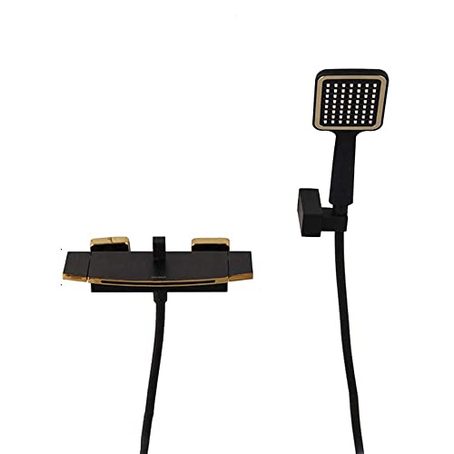 GLETSF Moderne Badezimmerarmaturen Mischbatterie Mit Duschset Wasserfall Wandbehang Schwarz Gold Kupfer Heiß- Und Kaltwasserhahn von GLETSF