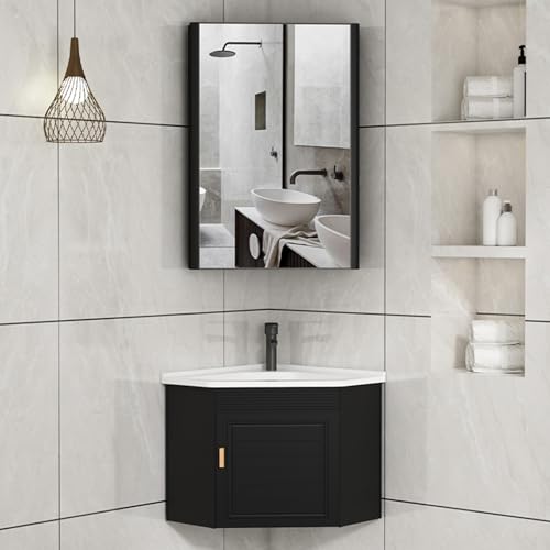 GLETSF Modernes, an der Wand montiertes Badezimmer-Waschbecken mit Spiegelschrank, schwebender Badezimmerschrank, Eckwaschbecken mit Wasserhahn und Abfluss, Toilette mit Waschbe GLETSF Modernes, an der Wand montiertes Badezimmer-Waschbecken mit Spiegelschrank, schwebender Badezimmerschrank, Eckwaschbecken mit Wasserhahn und Abfluss, Toilette mit Waschbe von GLETSF