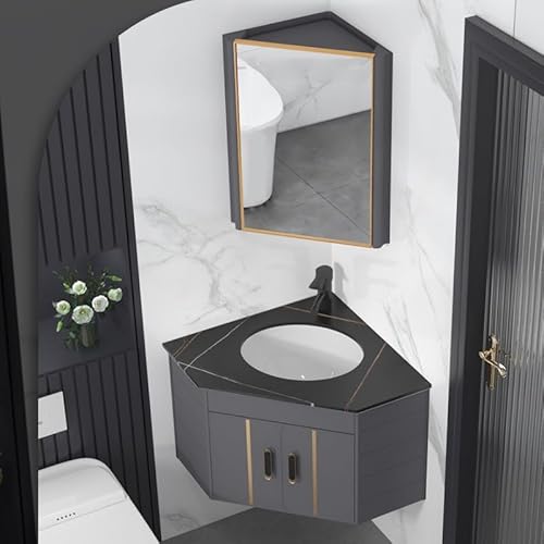 GLETSF Modernes Wandwaschbecken für Badezimmer, Eckwaschbecken im Badezimmerschrank für kleine Räume mit Spiegelschrank, Waschbeckendesign mit Steinplattenoberfläche, leicht zu GLETSF Modernes Wandwaschbecken für Badezimmer, Eckwaschbecken im Badezimmerschrank für kleine Räume mit Spiegelschrank, Waschbeckendesign mit Steinplattenoberfläche, leicht zu von GLETSF