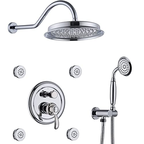 GLETSF Regenduschsystem, Verdecktes Duscharmatur-Set Mit Handbrause Und 9-Zoll-Regenduschkopf, Dusch-Kombi-Set Mit 4 Körperdüsen, Duschmischbatterie, Gebürstetes Gold-Chrome GLETSF Regenduschsystem, Verdecktes Duscharmatur-Set Mit Handbrause Und 9-Zoll-Regenduschkopf, Dusch-Kombi-Set Mit 4 Körperdüsen, Duschmischbatterie, Gebürstetes Gold-Chrome von GLETSF