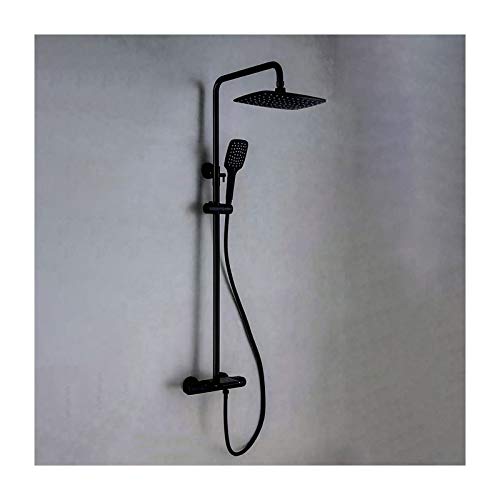 GLETSF Regenduschsystem, Wandmontage, Duscharmatur-Set, Messing-Duschkombinationsset, Regenmischbatterie Mit Zwei Griffen, Rechteckigem Duschkopf, Handbrause, Wasserfall-Wannena-Black GLETSF Regenduschsystem, Wandmontage, Duscharmatur-Set, Messing-Duschkombinationsset, Regenmischbatterie Mit Zwei Griffen, Rechteckigem Duschkopf, Handbrause, Wasserfall-Wannena-Black von GLETSF