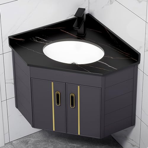 GLETSF Schmaler Waschtisch mit schwebendem Waschbecken – Kleiner Eckbadezimmerschrank mit Oberseite, Heiß- und Kaltwasserhahn-Kombination, Stauraum.Black GLETSF Schmaler Waschtisch mit schwebendem Waschbecken – Kleiner Eckbadezimmerschrank mit Oberseite, Heiß- und Kaltwasserhahn-Kombination, Stauraum.Black von GLETSF
