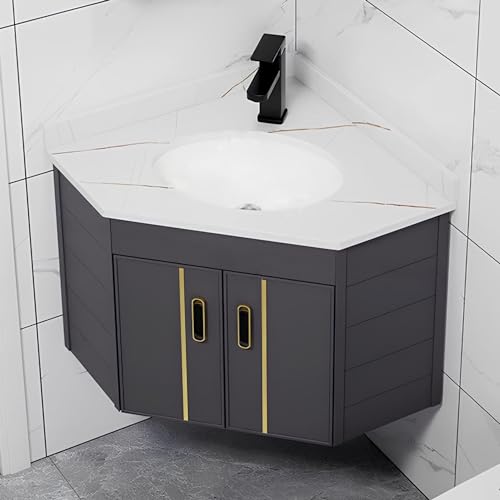 GLETSF Schwebender Waschtisch mit Platte und Waschbecken, Kleiner Eck-Badezimmerschrank für Moderne Aufbewahrung in kleinen Räumen – Heiß- und Kaltwasserhahn-Kombination enthalt GLETSF Schwebender Waschtisch mit Platte und Waschbecken, Kleiner Eck-Badezimmerschrank für Moderne Aufbewahrung in kleinen Räumen – Heiß- und Kaltwasserhahn-Kombination enthalt von GLETSF