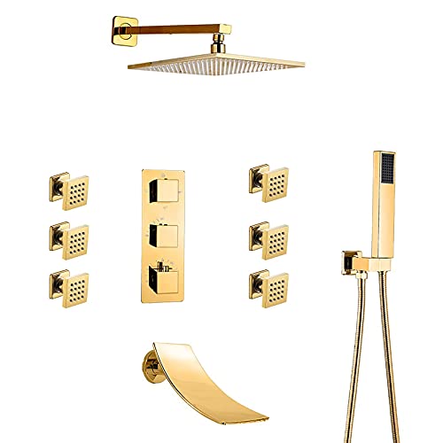 GLETSF Thermostatisches Duschsystem Mit Körperdüsen, Goldener Duschhahn Mit Handbrause Und Quadratischem Regenduschkopf, Dusch-Kombi-Set, Verdecktes Wannen- Und Duschverkleidung-Type a-12 Inches GLETSF Thermostatisches Duschsystem Mit Körperdüsen, Goldener Duschhahn Mit Handbrause Und Quadratischem Regenduschkopf, Dusch-Kombi-Set, Verdecktes Wannen- Und Duschverkleidung-Type a-12 Inches von GLETSF