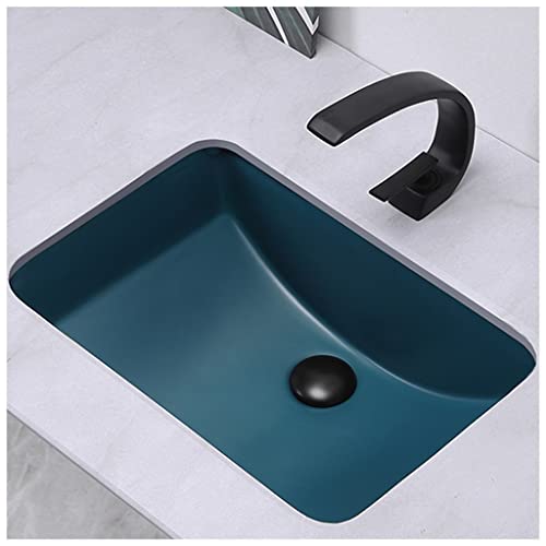 GLETSF Unterbauwaschbecken Aus Keramik In Mattblau, Rechteckig, Waschtisch, Badezimmerwaschbecken Mit Wasserhahn Und Abflussset von GLETSF