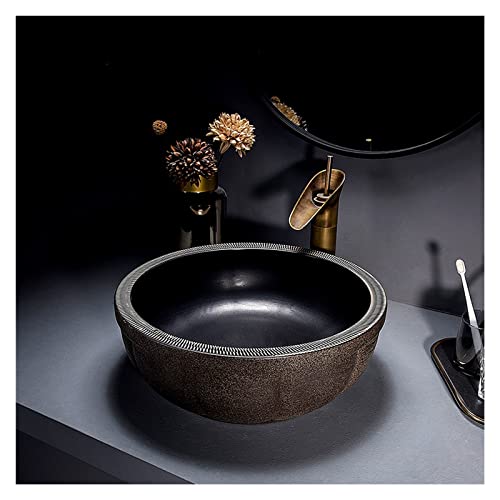 GLETSF Vintage-Waschbecken Und Wasserhahn-Kombination, Kreatives, Rundes Badezimmer-Keramikbecken Mit Kürbismotiv GLETSF Vintage-Waschbecken Und Wasserhahn-Kombination, Kreatives, Rundes Badezimmer-Keramikbecken Mit Kürbismotiv von GLETSF