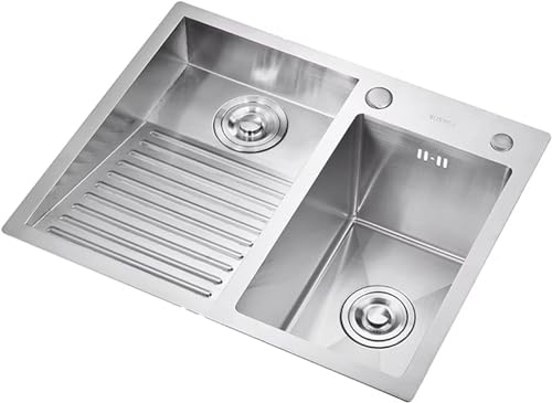 GLETSF Wäschespüle Mit Waschbrett Edelstahl Küchenspüle Haushaltspool Balkon Zimmer Waschbecken Leicht Zu Reinigen Doppelbecken-80cm Silver No Faucet GLETSF Wäschespüle Mit Waschbrett Edelstahl Küchenspüle Haushaltspool Balkon Zimmer Waschbecken Leicht Zu Reinigen Doppelbecken-80cm Silver No Faucet von GLETSF