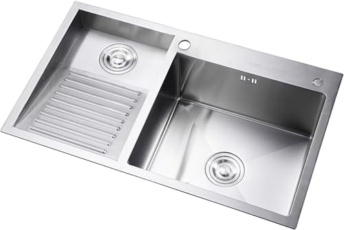 GLETSF Wäschewanne Balkon Haushalt Edelstahl, Waschbecken Mit Waschbrett Leicht Zu Reinigen Doppelspüle Wäschepool-80-48cm Silver-Left GLETSF Wäschewanne Balkon Haushalt Edelstahl, Waschbecken Mit Waschbrett Leicht Zu Reinigen Doppelspüle Wäschepool-80-48cm Silver-Left von GLETSF