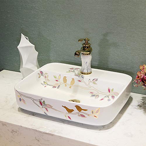 GLETSF Waschbecken, Aufsatzwaschbecken, Badezimmerschrank, Jingdezhen Art Aufsatzwaschbecken, Keramikwaschbecken, Keramik, Rechteckig, Vogel GLETSF Waschbecken, Aufsatzwaschbecken, Badezimmerschrank, Jingdezhen Art Aufsatzwaschbecken, Keramikwaschbecken, Keramik, Rechteckig, Vogel von GLETSF