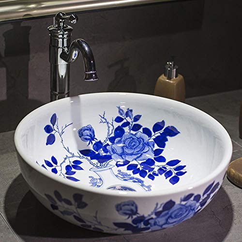 GLETSF Waschbecken, Aufsatzwaschbecken, Blau-Weißes Porzellanwaschbecken, Badezimmerwaschbecken – Nur Waschbecken GLETSF Waschbecken, Aufsatzwaschbecken, Blau-Weißes Porzellanwaschbecken, Badezimmerwaschbecken – Nur Waschbecken von GLETSF