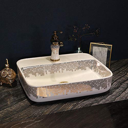 GLETSF Waschbecken, Aufsatzwaschbecken, Künstlerisches Handgefertigtes Keramikwaschbecken, Aufsatzwaschbecken Aus Keramik, Spezielles Waschbecken, Rechteckig GLETSF Waschbecken, Aufsatzwaschbecken, Künstlerisches Handgefertigtes Keramikwaschbecken, Aufsatzwaschbecken Aus Keramik, Spezielles Waschbecken, Rechteckig von GLETSF