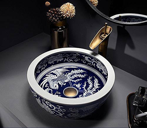 GLETSF Waschbecken, Aufsatzwaschbecken, Porzellanmalerei, Kunst, Aufsatzwaschbecken, Blau-Weißes Porzellan, Keramik-Waschbecken-Set GLETSF Waschbecken, Aufsatzwaschbecken, Porzellanmalerei, Kunst, Aufsatzwaschbecken, Blau-Weißes Porzellan, Keramik-Waschbecken-Set von GLETSF