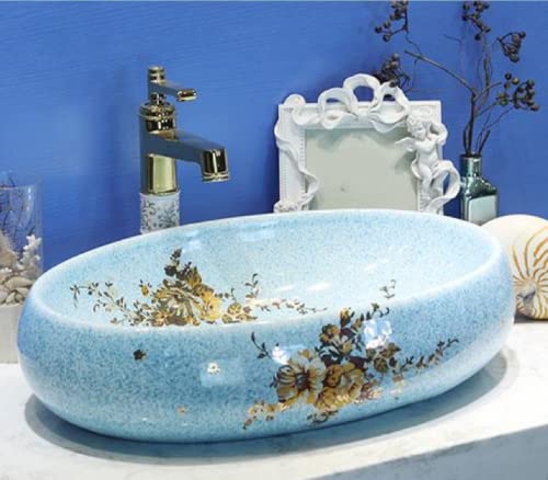 GLETSF Waschbecken, Aufsatzwaschbecken, Tischwaschbecken, Rechteckiges Keramik-Handwaschbecken, Waschbecken Für Das Badezimmer Zu Hause, Waschbecken Im Jingdezhen-Stil, Waschbec von GLETSF
