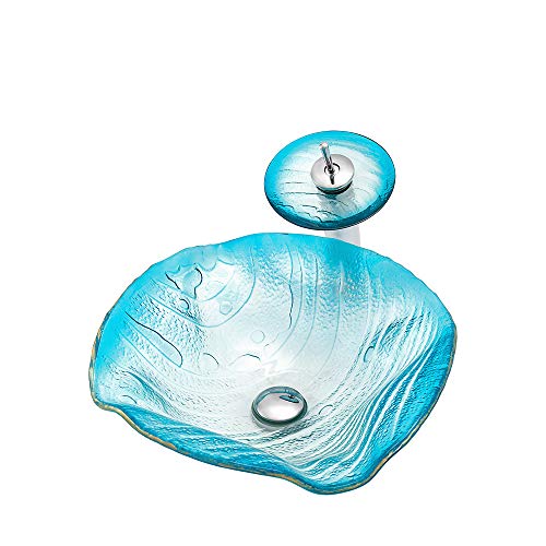 GLETSF Waschbecken Fürs Badezimmer, Waschbecken Aus Gehärtetem Glas, Kunstwaschbecken Mit Wasserhahn Und Pop-Up-Abfluss-Kombination-Blue von GLETSF