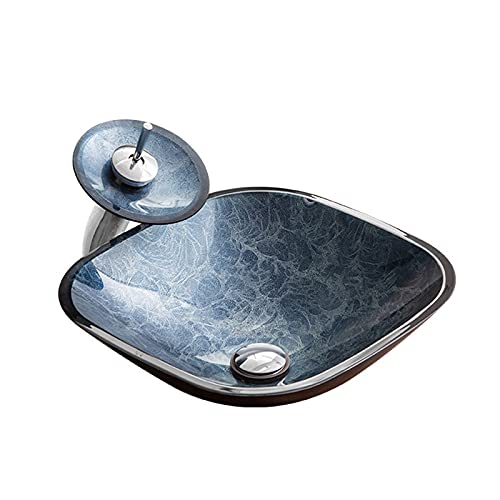 GLETSF Waschbecken Im Badezimmer, Blaugraues Waschbecken Im Badezimmer Mit Wasserfallhahn, Arbeitsplatteninstallation, Waschbecken Im Badezimmer Mit Pop-Up-Abfluss,C GLETSF Waschbecken Im Badezimmer, Blaugraues Waschbecken Im Badezimmer Mit Wasserfallhahn, Arbeitsplatteninstallation, Waschbecken Im Badezimmer Mit Pop-Up-Abfluss,C von GLETSF