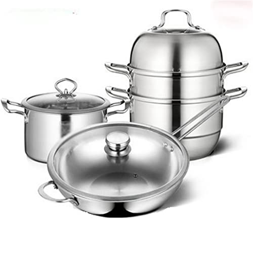 Kochgeschirr-Set Edelstahl Haushaltsbratpfanne Suppentopf-Set Dampfgarer Bratpfanne Glasdeckel Küchenutensilien (Farbe: A, Größe: A von GLETSF