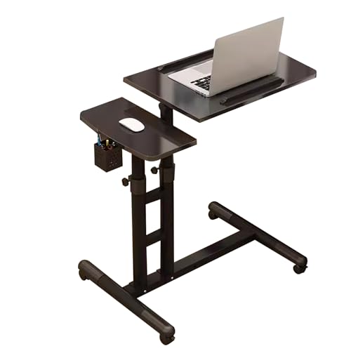 Rollbarer Schreibtisch, verstellbarer Computertisch, rollender Laptop-Ständer, Sitz-Steh-Schreibtisch, faltbarer, neig- und drehbarer mobiler Laptop-Tisch, kleiner rollender Schreibtisch mit Getränk von GLETSF