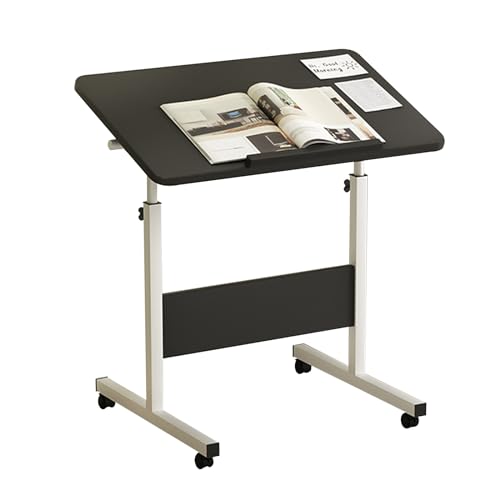 Rollbarer Stehschreibtisch, höhenverstellbarer Rollschreibtisch, Schreibtisch mit Rollen, um 270° klappbarer Schreibtisch, ideal für kleine Räume und Heimbüros, einfach zu montieren (Farbe: Schwarz, von GLETSF