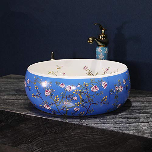 Waschbecken, Aufsatzwaschbecken, Blaue Blume Und Vogel, Keramikmalerei, Waschbecken, Badezimmerwaschbecken, Toilette Und Waschbecken Waschbecken, Aufsatzwaschbecken, Blaue Blume Und Vogel, Keramikmalerei, Waschbecken, Badezimmerwaschbecken, Toilette Und Waschbecken von GLETSF