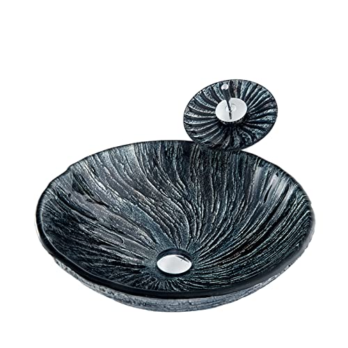 Waschbecken Mit Wasserfall-Wasserhahn, Rundes Waschbecken Aus Gehärtetem Glas, Modernes Waschbecken, Rundes Waschbecken Waschbecken Mit Wasserfall-Wasserhahn, Rundes Waschbecken Aus Gehärtetem Glas, Modernes Waschbecken, Rundes Waschbecken von GLETSF