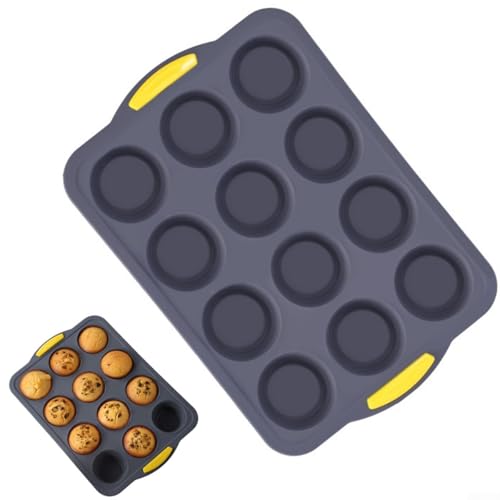 12 Löcher Silikon Muffinform mit Metallrahmen Antihaft Cupcake Formen Backblech mit Easy Release Technologie und Griffen Grau 12 Löcher Silikon Muffinform mit Metallrahmen Antihaft Cupcake Formen Backblech mit Easy Release Technologie und Griffen Grau von GLFLOW