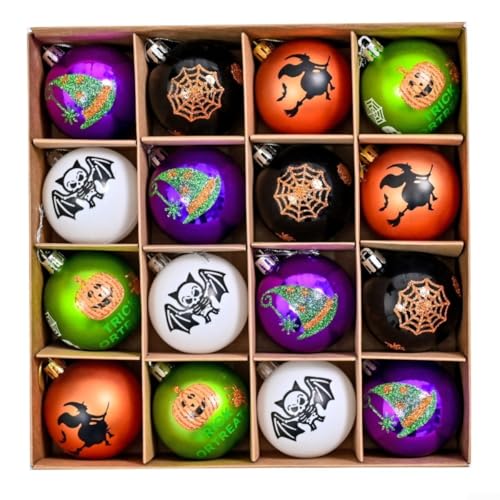 16 Stück Halloween Baum hängende Kugel Ornamente für Urlaub und Party Dekorationen geeignet für drinnen und draußen Display von GLFLOW