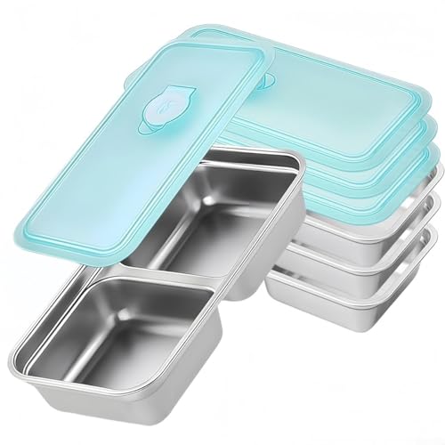 4 Stück Edelstahl-Snackbehälter mit doppelten Fächern und auslaufsicherem Design, Mehrzweck-Lebensmittel-Aufbewahrungsboxen für Snacks, Obst und Dips, spülmaschinenfest 4 Stück Edelstahl-Snackbehälter mit doppelten Fächern und auslaufsicherem Design, Mehrzweck-Lebensmittel-Aufbewahrungsboxen für Snacks, Obst und Dips, spülmaschinenfest von GLFLOW