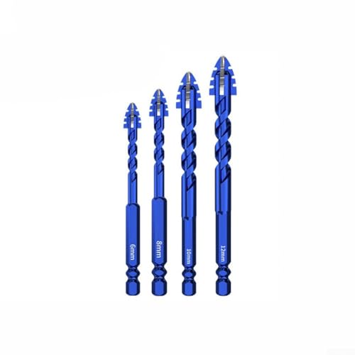 4-teiliges Set mit vierschneidigen Exzenterbohrern mit Dreieck-Design für effizientes Bohren und Stanzen auf Glasfliesen, Zement, Granit und Beton (6+8+10+12) von GLFLOW