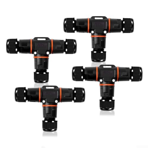 4 x 3-polige T-förmige Abzweigdose, wasserdicht, IP68 Kabelverbinder für elektrische Verwendung (6–10 mm) von GLFLOW