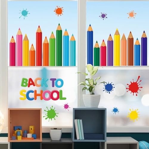 Bleistift-Fensteraufkleber mit doppelseitigem Druck für die Schulsaison, wiederverwendbare Aufkleber geeignet für Glas, Türen und Fliesen, Packung mit 9 Blatt Bleistift-Fensteraufkleber mit doppelseitigem Druck für die Schulsaison, wiederverwendbare Aufkleber geeignet für Glas, Türen und Fliesen, Packung mit 9 Blatt von GLFLOW
