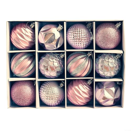 Charmante Weihnachtskugel-Ornamente für Urlaub und Veranstaltung, Dekoration, 12 Stück (Rosa) von GLFLOW