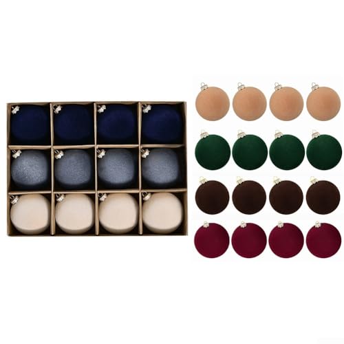 Dekorative 12 beflockte Weihnachtskugeln zum Aufhängen von Partys, bereichern Ihre saisonale Dekoration (C) von GLFLOW