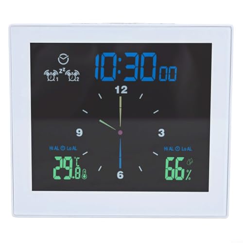 Elektronische Wanduhr mit Temperatur- und Feuchtigkeitsanzeige, leiser Betriebs-Chronometer, Dual-Countdown und Alarm mit Saugnapf-Montage für die Küche (Weiß) von GLFLOW