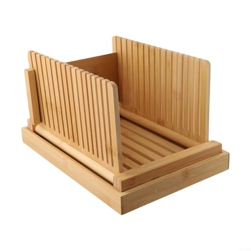 GLFLOW Brotschneider aus Holz, verstellbar, faltbar, für selbstgemachtes Brot mit 3 Stärken und Krümelschublade (horizontal) von GLFLOW